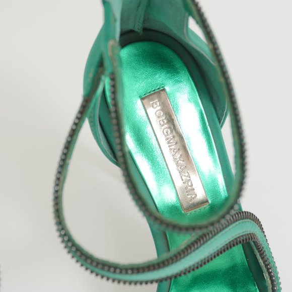 BCBGMaxAzria Green Satin Zipper Detail Size 7 1/2 B Strappy High Heel Shoes - Picture 8 of 13
